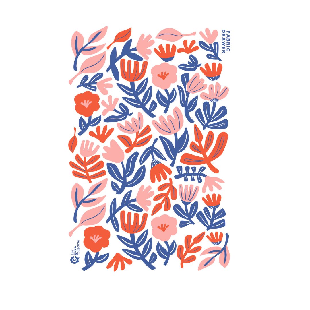 Weaving Flowers SET (50% Linen Tea towel + SPRUCE Dishcloth) by Fabric Drawer