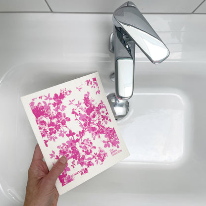 Swedish Dishcloth SPRUCE - Pink Flowers