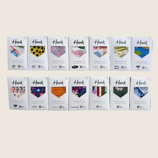 HANK GIFT BOX SET included designs 1 - 14 | Organic Cotton Handkerchief (total of 14)