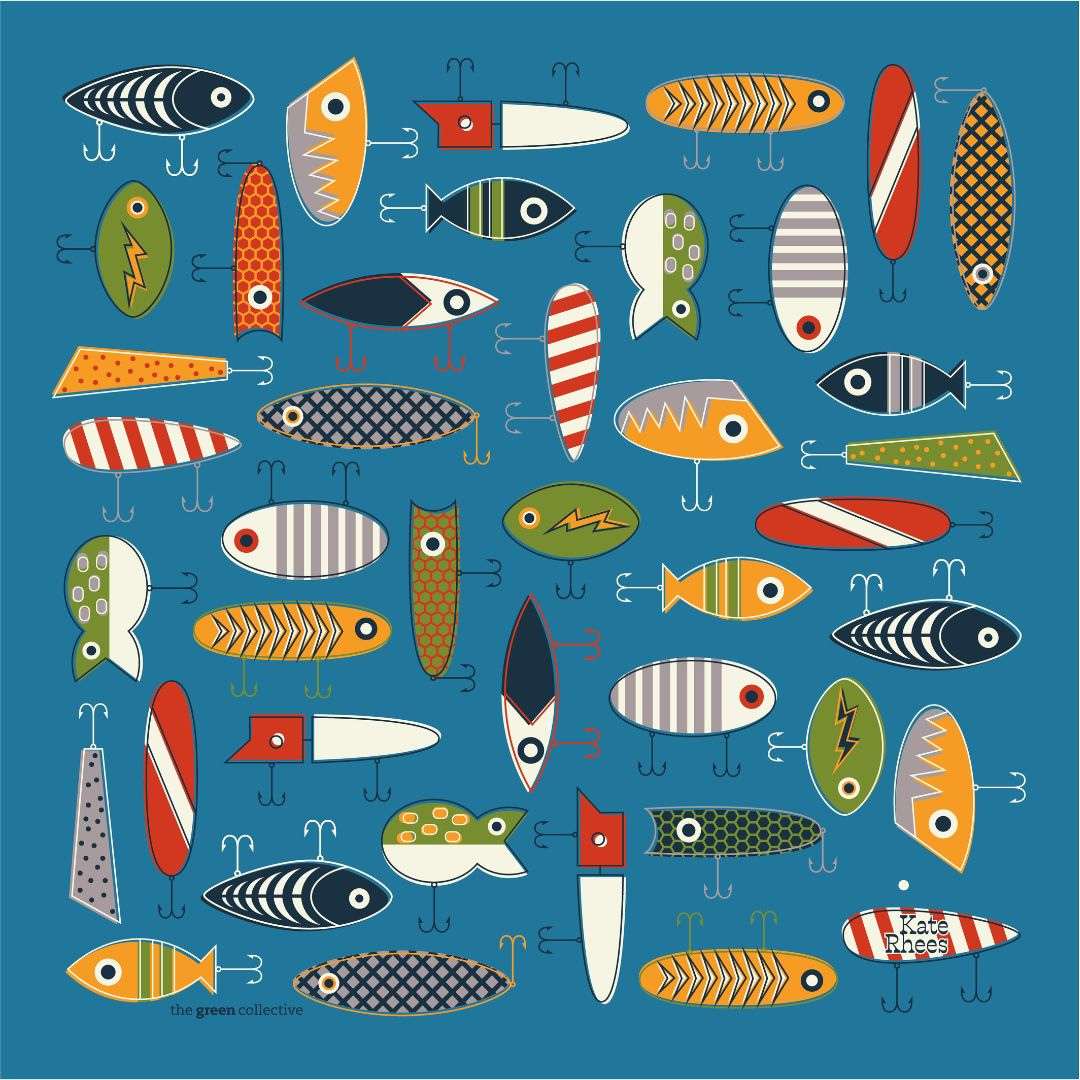 HANK - 7. VINTAGE LURES by Kate Rhees | Organic Cotton Handkerchief