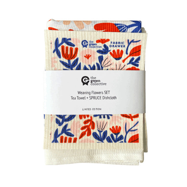 Weaving Flowers SET (Tea towel + Dishcloth)