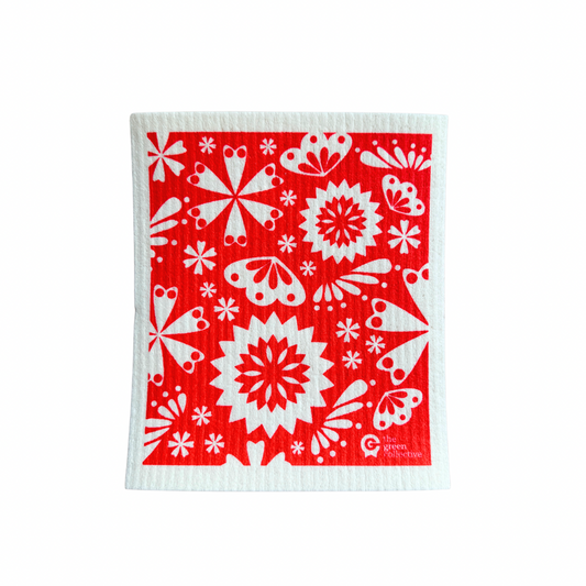Swedish Dishcloth SPRUCE - Red Flower