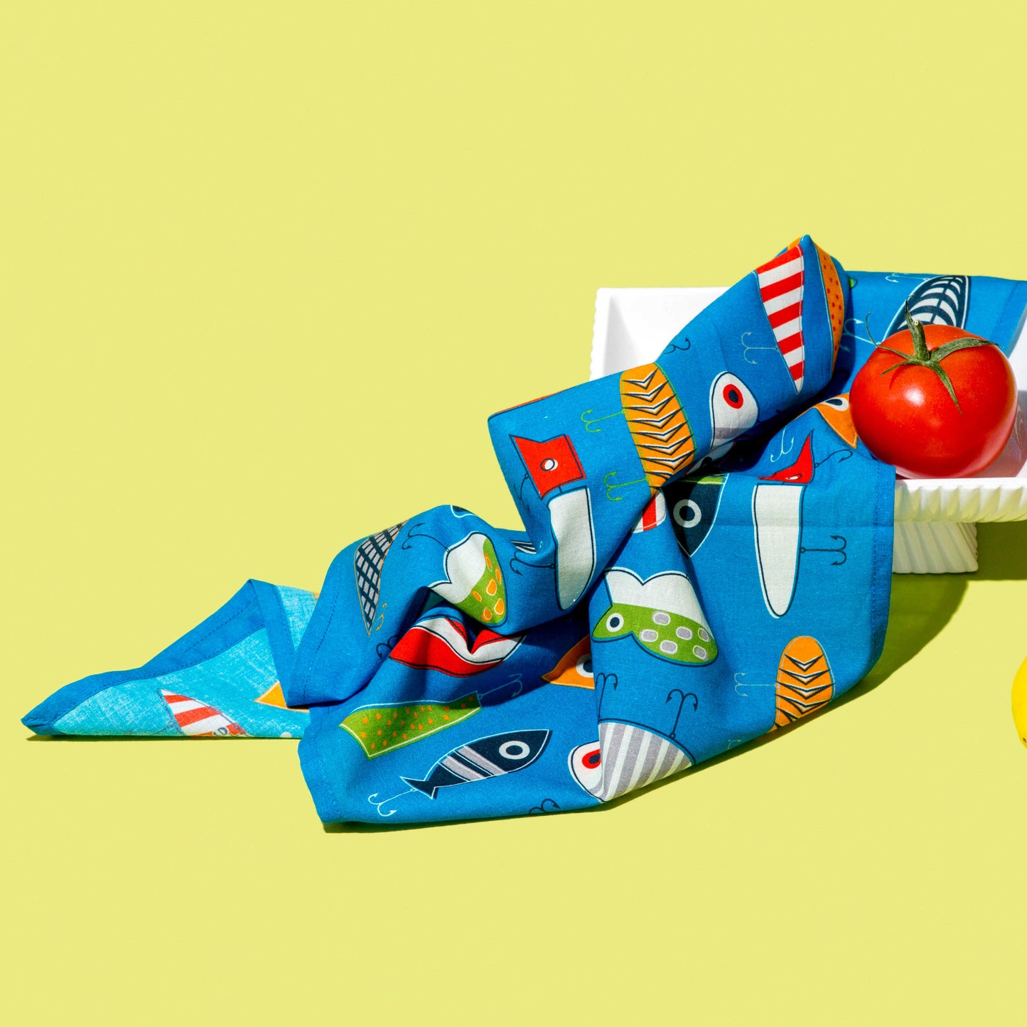 HANK - 7. VINTAGE LURES by Kate Rhees | Organic Cotton Handkerchief