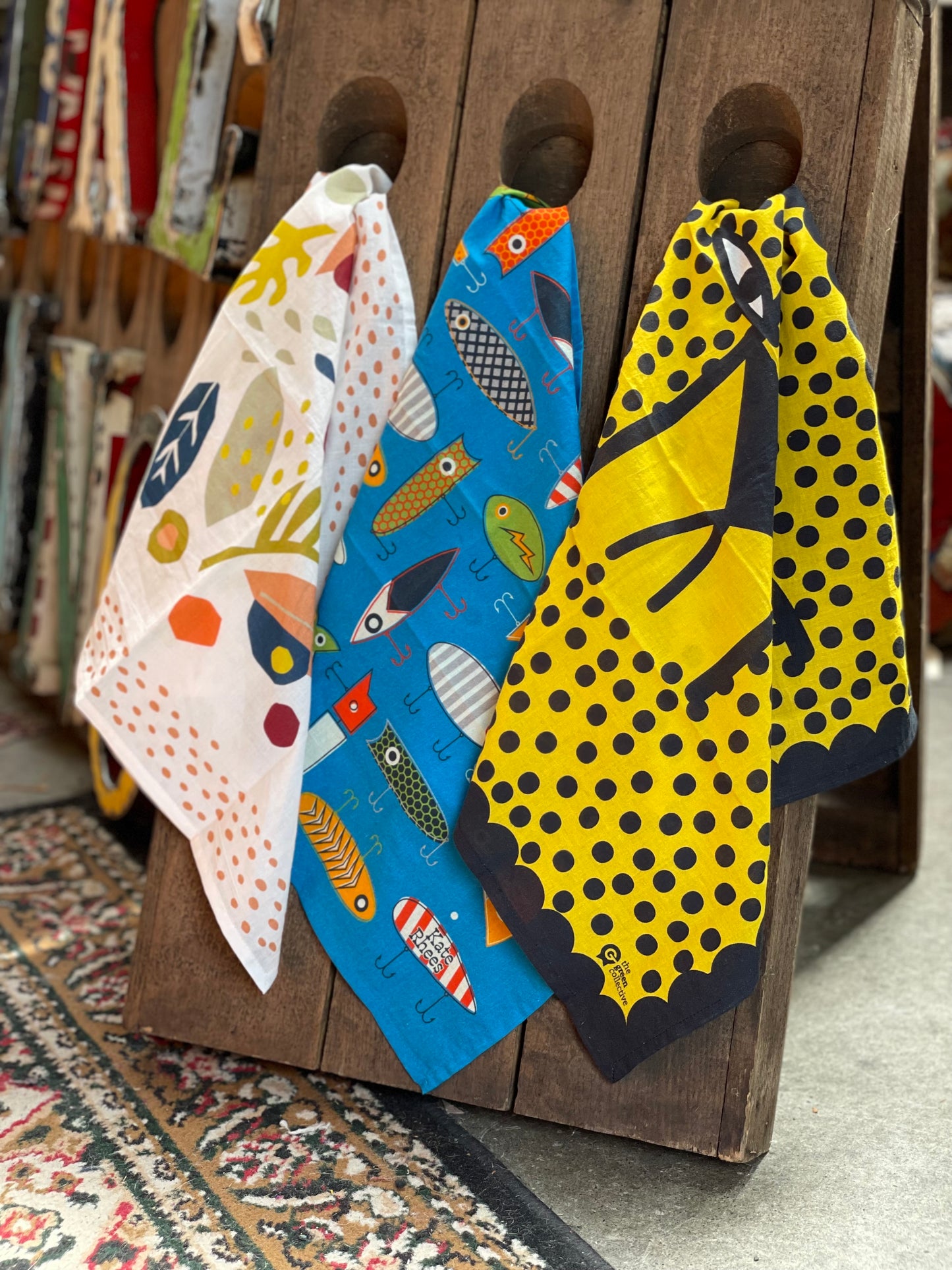HANK - 7. VINTAGE LURES by Kate Rhees | Organic Cotton Handkerchief