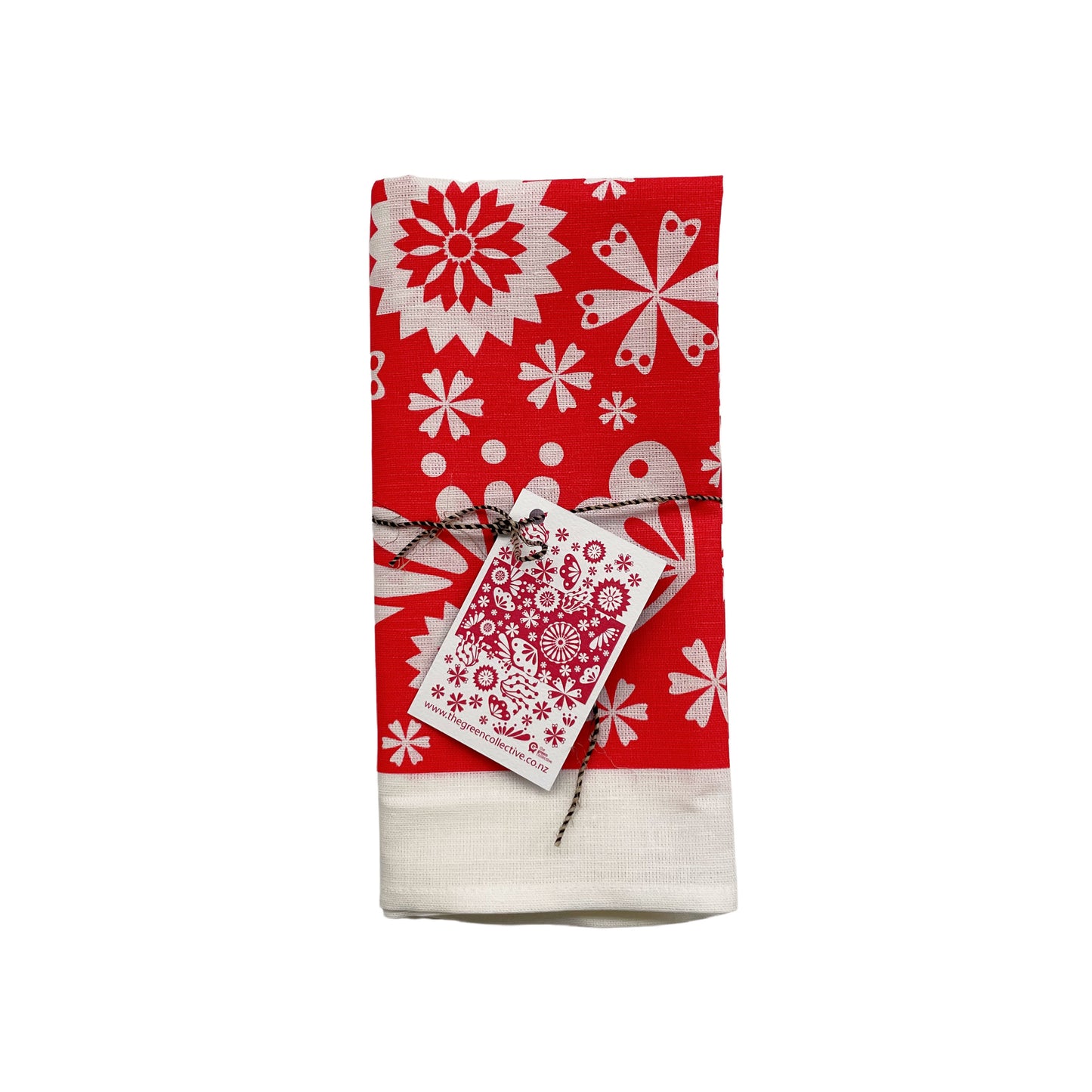 Red Flower Tea Towel by The Green Collective (50% Linen)