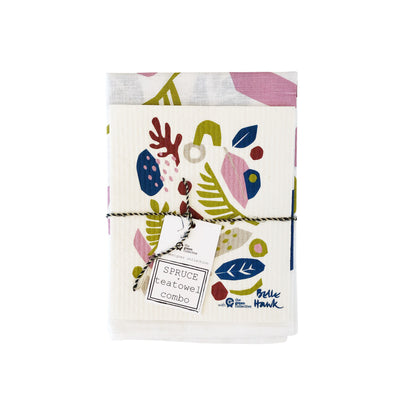 Spring SET (50% Linen Tea towel + SPRUCE Dishcloth) by Belle Hawk
