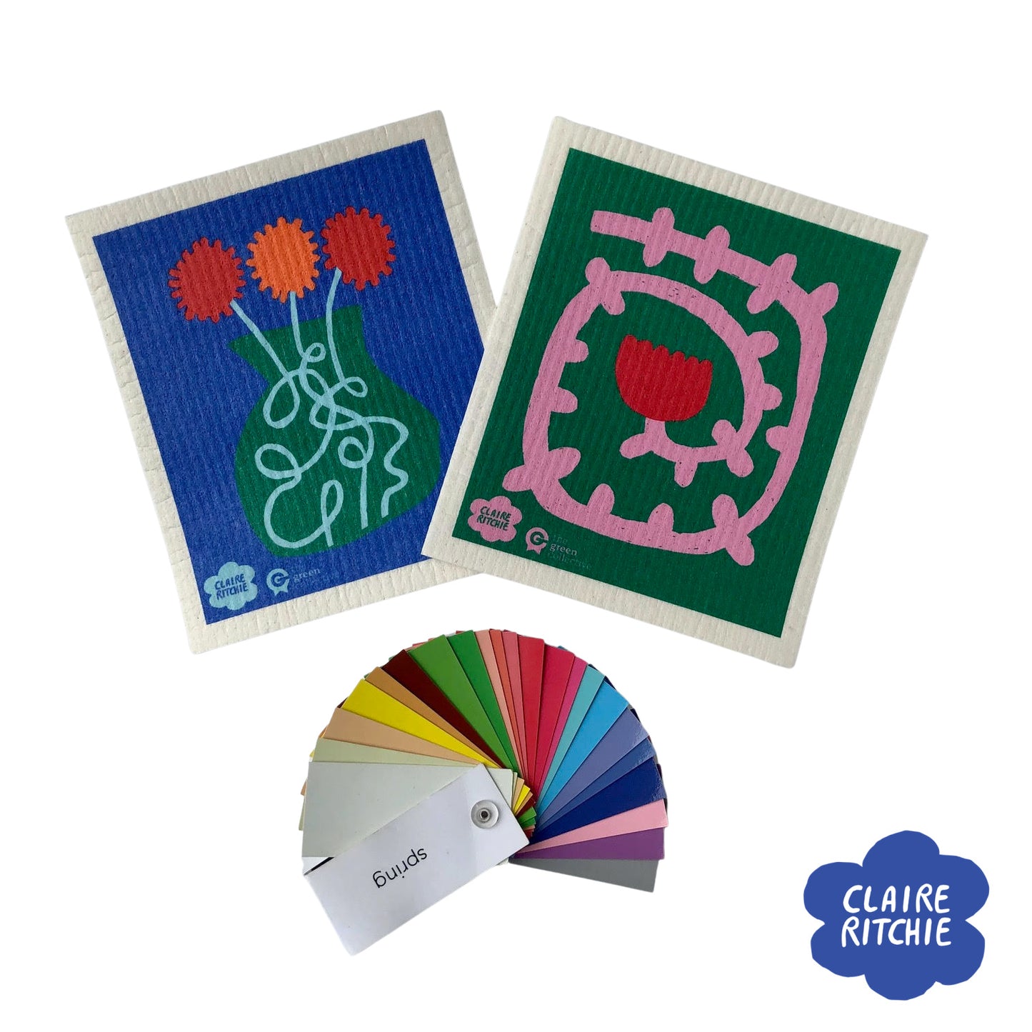 Swedish Dishcloth SPRUCE - Flower Heart by Claire Ritchie