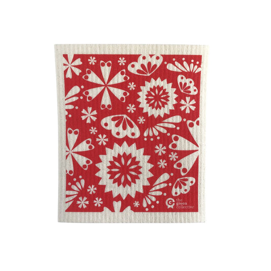 Swedish Dishcloth SPRUCE - Red Flower